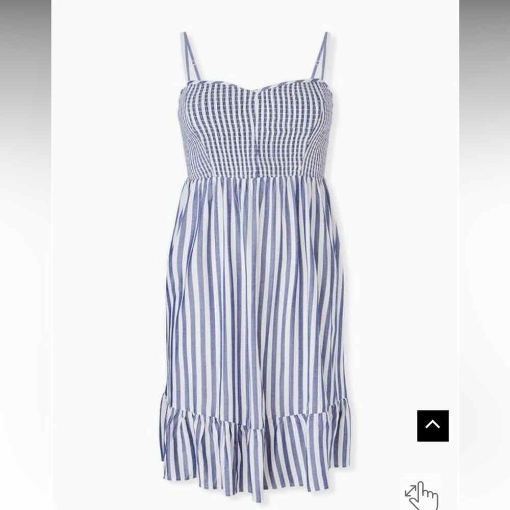 Torrid Mini dress blue white striped Challis Smocked Dress 1X new